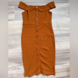 Privy Rust Off-Shoulder Midi Dress